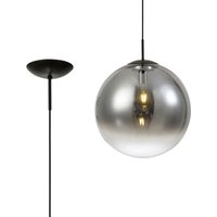 Miranda 40cm Ball Pendant 1 Light E27 Black Suspension With Matt Black/Smoke Fade Glass Globe