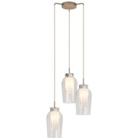 Nora Round Pendant, 3 Light Adjustable E27, Gold/White/Clear Glass With Frosted Inner