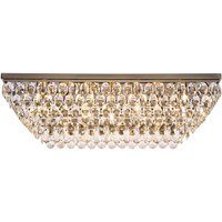Coniston Linear Flush Ceiling, 11 Light E14, Antique Brass/Crystal Item Weight: 21.8kg