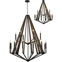 Hilton 2 TIer Pendant 18 Light E14 Satin Black/Dark Grey Wood Item Weight: 18.9kg