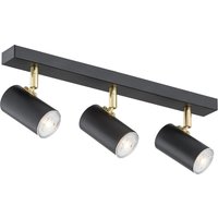 Lagos Ceiling 3 Light Spotlight Bar Black Structure, Brass Elements