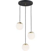 Livia Cluster Pendant Ceiling 3 Light Opal Matt, Black Structure, Brass Steel IP44