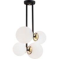Moritz Globe Ceiling 4 Light Opal Matt, Black Structure, Brass Elements