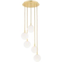 Paloma Cluster Pendant Ceiling 5 Light Opal Matt (Fluted), Brushed Brass