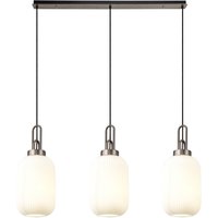 Yorktown Linear 3 Light Pendant With 20cm Tubular Ribbed Glass, Antique Silver/Matt Black Opal