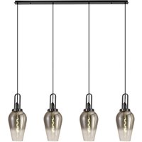 Yorktown Linear 4 Light Pendant E27 With 23cm Pear Glass, Smoked/Clear Black Chrome/Matt Black