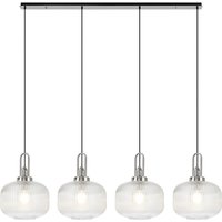 Yorktown Linear Pendant, 4 x E27, Polished Nickel/Matt Black With 30cm Pumpkin Shaped Ribbed Clear Glass