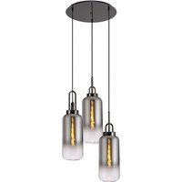 Yorktown 51cm Round 3 Light Pendant With 16cm Cylinder Glass, Black Chrome/Matt Black Smoked/Clear