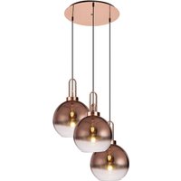 Yorktown 65cm Round 3 Light Pendant With 30cm Globe Glass, Copper/Matt Black Copper/Clear