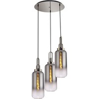 Yorktown 51cm Round 3 Light Pendant With 16cm Cylinder Glass, Polished Nickel/Matt Black Smoked/Clear