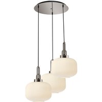 Yorktown 65cm 2m Round Pendant, 3 x E27, Polished Nickel/Matt Black With 30cm Pumpkin Shaped Ribbed Opal Glass