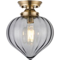 Afton 23cm Flush Ceiling LightWith Flower Bud Shade 1 x E27, Antique Brass/Smoke