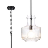 Lockport Fluted Ribbed Glass Pendant, 1 x E27, Satin Black/Clear Glass