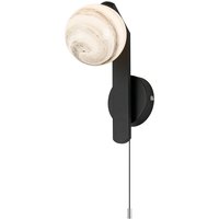 Cortland Pull Switch Wall Light, 1 Light G9, IP44, Black/Polished Chrome/Grey Round Marble Effect Glass