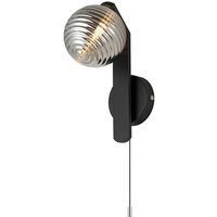 Cortland Pull Switch Wall Light, 1 Light G9, IP44, Black/Polished Chrome/Smoke Ribbed Round Glass
