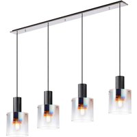 Ghent Linear Pendant, 4 Light Adjustable E27, Black/Polished Chrome/Iridescent Fade Glass