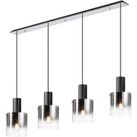 Ghent Linear Pendant, 4 Light Adjustable E27, Black/Polished Chrome/Smoke Fade Glass