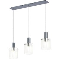 Hudson Linear Pendant, 3 Light Adjustable E27, Dark Grey/Frosted/Clear Wide Line Glass