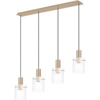 Hudson Linear Pendant, 4 Light Adjustable E27, Light Gold/Clear Narrow Line Glass