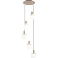 Hudson 66cm Round Pendant, 5 Light Adjustable E27, Light Gold/Frosted/Clear Wide Line Glass