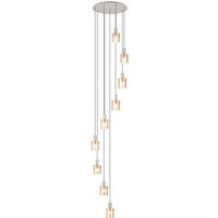 Hudson 86cm Round Pendant, 9 Light Adjustable E27, Beige Stone/Amber Narrow Line Glass Item Weight: 21kg