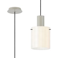 Hudson 21cm Single Pendant, 1 Light Adjustable E27, Beige Stone/Gloss White Wide Line Glass