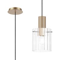 Hudson 21cm Single Pendant, 1 Light Adjustable E27, Light Gold/Clear Wide Line Glass