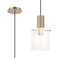 Hudson 21cm Single Pendant, 1 Light Adjustable E27, Light Gold/Frosted/Clear Wide Line Glass