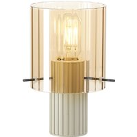Hudson Table Lamp, 1 Light E27, Beige Stone/Amber Wide Line Glass