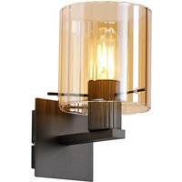 Hudson Single Switched Wall Lamp, 1 Light, E27, Dark Grey/Amber Wide Line Glass