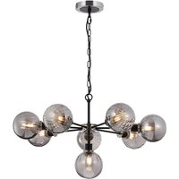 Placid 84cm Pendant, 8 Light E14 With 15cm Round Segment Glass Shade, Satin Nickel, Smoke Plated & Satin Black