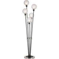 Placid Floor Lamp, 5 Light E14, With 15cm Round Textured Crumple Glass Shade Satin Nickel, Clear, Satin Black