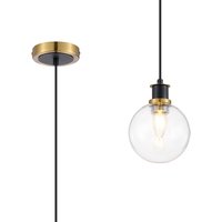 Plattsburgh 1.3m Pendant, 1 Light E14 IP44 With 15cm Round Glass Shade, Brass, Clear & Satin Black