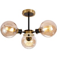 Plattsburgh Semi Ceiling, 3 Light E14 IP44 With 15cm Round Segment Glass Shade, Brass, Amber Plated & Satin Black