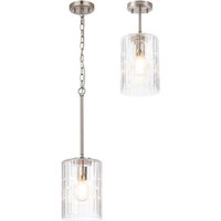 Forest 18cm Satin Nickel Pendant/Semi Flush/Semi Flush 1 x E27 With Cylinder Ribbed Glass (A)