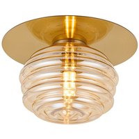 Astoria 21cm Round 1 Light Flush/Wall Light With 160mm Glass, Brass/Amber