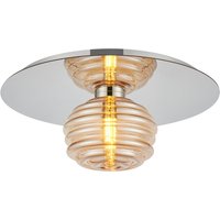 Astoria 35cm Round 1 Light Flush/Wall Light With 180mm Glass, Polished Nickel/Amber