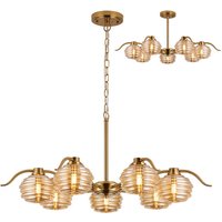 Astoria 86cm 7 Light Multi Arm Pendant/Semi Flush With 160mm Glass, Brass/Amber