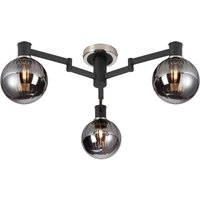Worcester 62cm Swing Arm Flush Ceiling, 3 Light E14, Satin Nickel/Satin Black/Smoke Plated Round Segment Glass