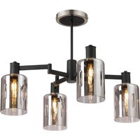 Worcester Swing Arm Semi Ceiling, 4 Light E14, Satin Nickel/Satin Black/Smoke Uniform Dimple Cylinder Glass