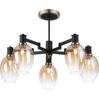 Worcester 70cm Swing Arm Semi Ceiling, 5 Light E14, Satin Nickel/Satin Black/Amber Fade Wine Glass Glass