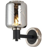 Worcester Wall Light 1 Light E14, Satin Nickel/Satin Black/Smoke Twisted Cylinder Glass