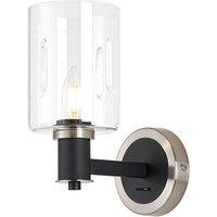 Worcester Wall Light 1 Light E14, Satin Nickel/Satin Black/Clear Uniform Dimple Cylinder Glass