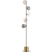 Maspeth Floor Lamp With Double Cut Glass, 5 x E14, Antique Gold/Cognac/Clear/Smoke