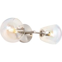 Maspeth Wall/Ceiling Light With Double Cut Glass, 2 x E14, Satin Nickel/Iridescent