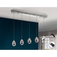 Roc Integrated LED 5 Light Dimmable Crystal Drop Bar Ceiling Pendant with Remote Control Chrome