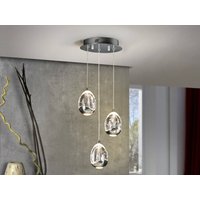 Roc Integrated LED 3 Light Crystal Cluster Drop Ceiling Pendant Chrome