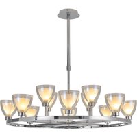 Baldwin 92cm Round Telescopic Pendant With Curved Cone Glass (U), 8 + 4 Light G9, Polished Chrome/Iridescent/Opal