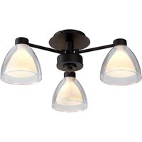 Baldwin 45.5cm Semi Flush With Curved Cone Glass (U), 3 Light G9, Satin Black/Iridescent/Opal