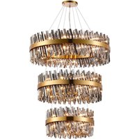 Lysander 3 Tier 60cm + 80cm + 1m Pendant, 18 + 24 + 32 Light G9, Brass/Smoke Item Weight: 70kg